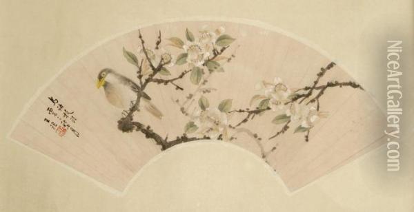 Bird Perched On A Plum Branch Oil Painting - Wang Li