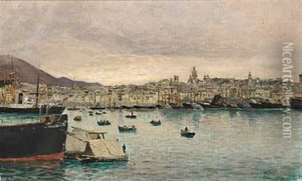 Havneparti Fra Genova Oil Painting - Holger Luebbers
