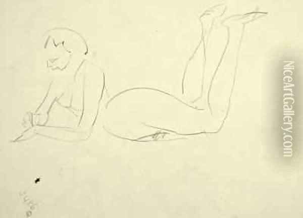 Nude Girl Laying on Floor Oil Painting - Henri Gaudier-Brzeska