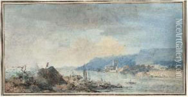 Paysage Au Bord De La Mer Oil Painting - Louis-Gabriel Moreau the Elder