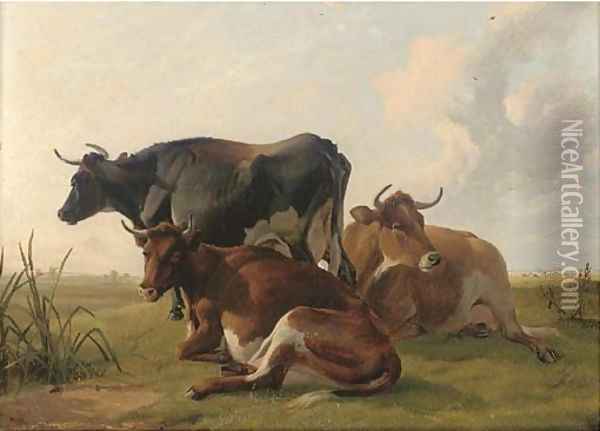 Cattle resting in an extensive landscape Oil Painting - Thomas Sidney Cooper