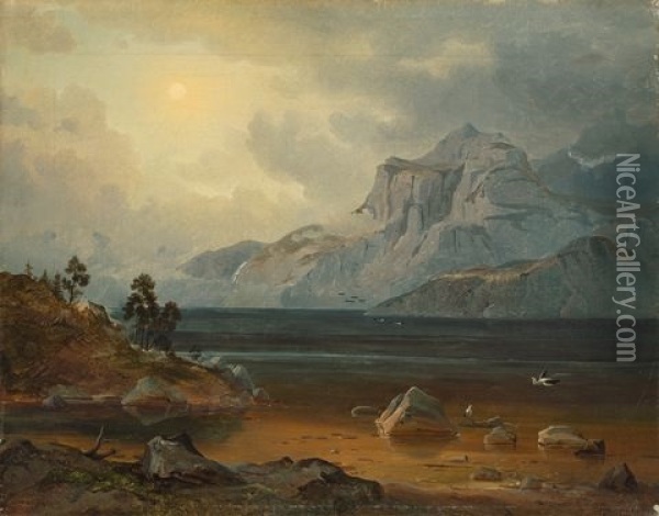 Mountain Lake Oil Painting - Leopold Rottmann