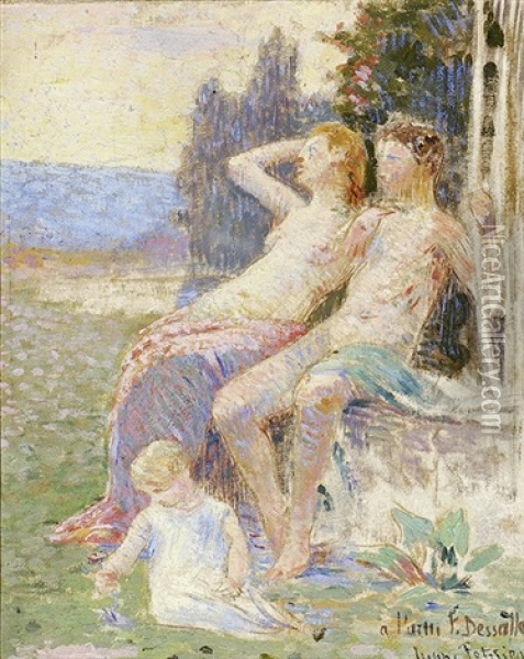 Couple Et Enfant Dans Un Paysage Oil Painting - Hippolyte Petitjean