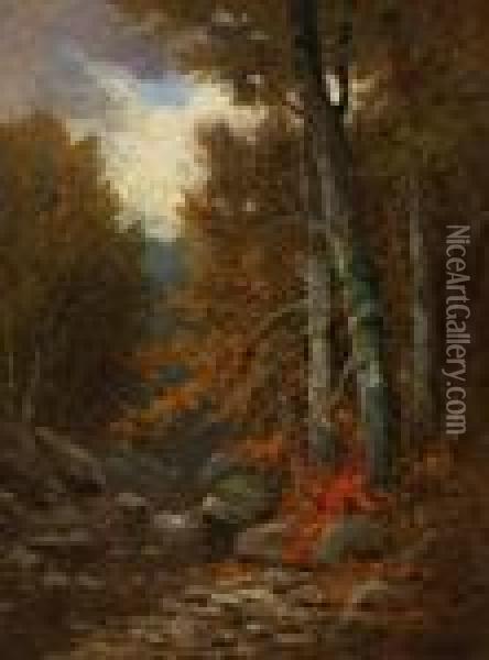 Rocky Stream In Autumn Oil Painting - William Ongley