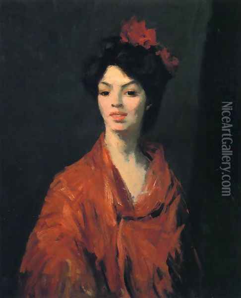 Spanish Woman In A Red Shawl Oil Painting - Robert Henri
