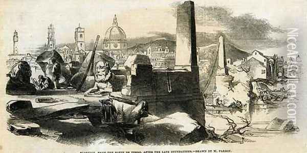 Florence, from the Ponte de Perro, after late inundations, from The Illustrated London News, 4th January 1845 Oil Painting - William Parrott