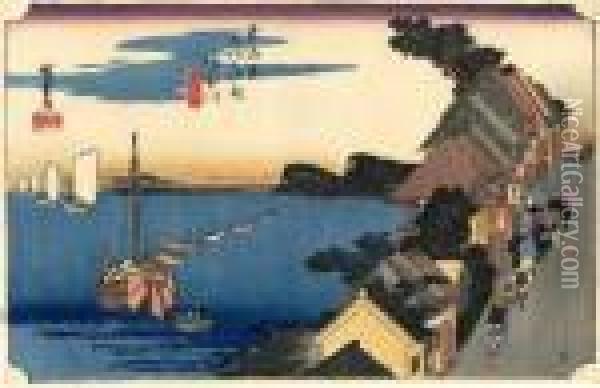 Les 53 Stations Du Tokaido, Kanagawa, Dai-no-kei Oil Painting - Utagawa or Ando Hiroshige