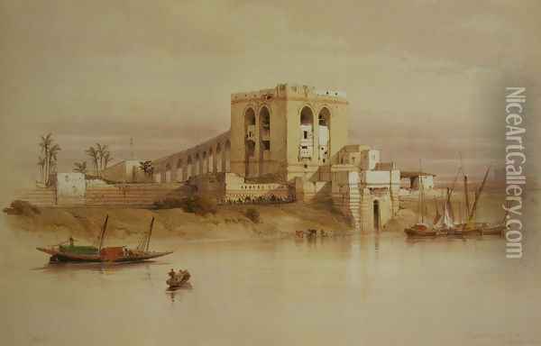 The Aqueduct of the Nile, from the Island of Rhoda, Cairo Oil Painting - David Roberts