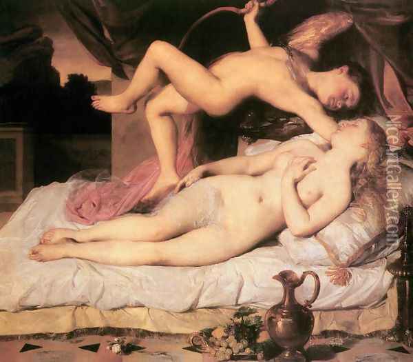 Amor es Pszyche, 1850-55 Oil Painting - Karoly Brocky