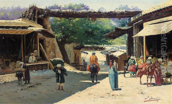 At The Market Oil Painting - Richard Karlovich Zommer