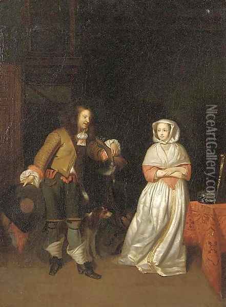 A huntsman with an elegant lady in an interior Oil Painting - Gerard Terborch