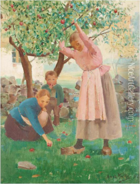 Picking Apples Oil Painting - Axel Kulle