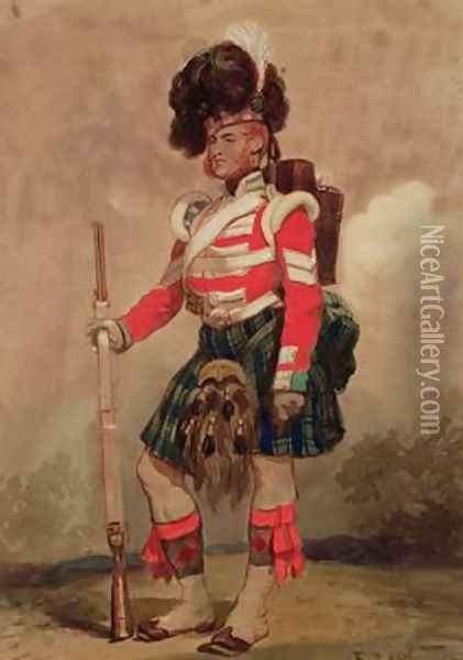 A Soldier of the 79th Highlanders at Chobham Camp in 1853 Oil Painting - Eugene Louis Lami