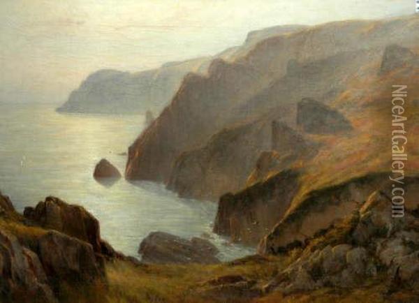 'headland On Jersey', Indistinctly Signed Oil On Canvas, 81x118cm Oil Painting - Charles F. Draper