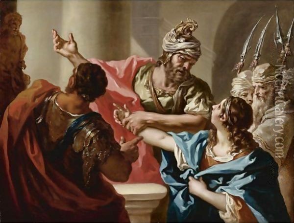 Young Hannibal Swears Enmity To Rome Oil Painting - Giovanni Antonio Pellegrini