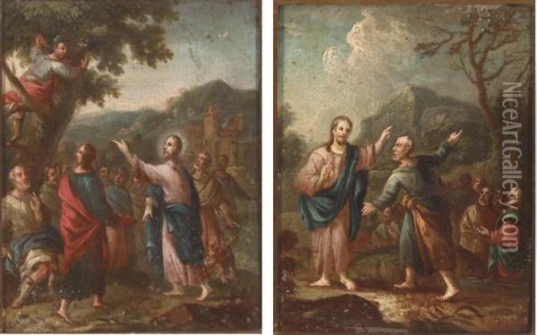 Christ And The Fig Tree; And Christ And Zaccaeus Oil Painting - Paul Troger