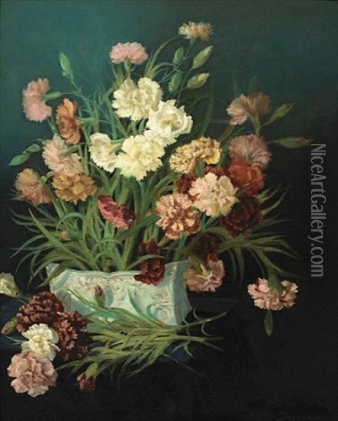 A Still Life With Carnations Oil Painting - Adolphe Louis (Napolean) Castex-Degrange