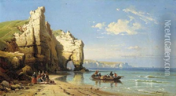 A Coastal View Of Normandy Oil Painting - Charles Euphrasie Kuwasseg