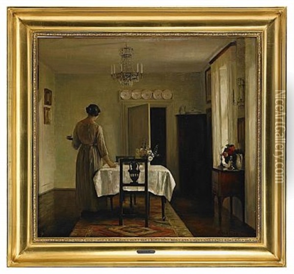 Interior Med Kvinna Oil Painting - Carl Vilhelm Holsoe