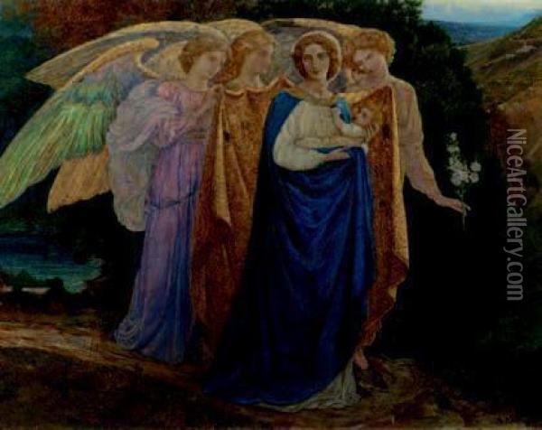 Madonna Con Bambino E Arcangeli Oil Painting - Adolfo De Carolis