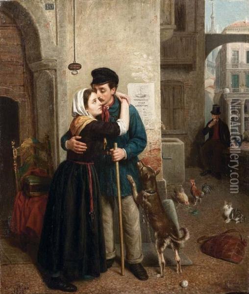 L'abbraccio - 1872 Oil Painting - Egidio Riva