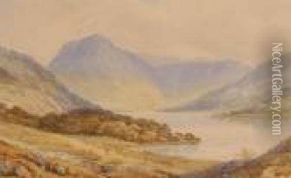Extensive Mountainlake Scene Oil Painting - Aaron Edwin Penley