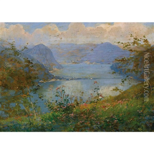 Il Lago Di Lugano Dal Monte San Giorgio Oil Painting - Gioacchino Galbusera