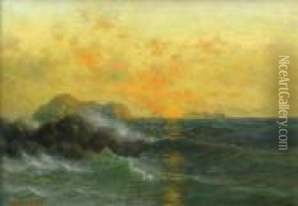 Steamer Off The Coast Of California Atsunset Oil Painting - Nels Hagerup