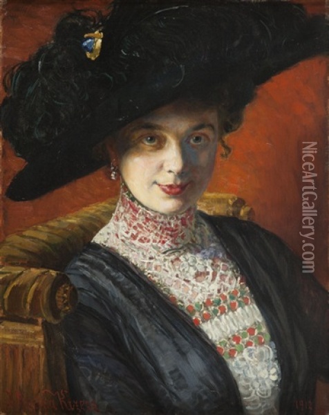 Portrait Of Miss J Oil Painting - Jozef Krzesz-Mecina