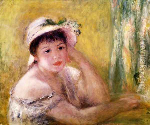 Woman With A Straw Hat Oil Painting - Pierre Auguste Renoir