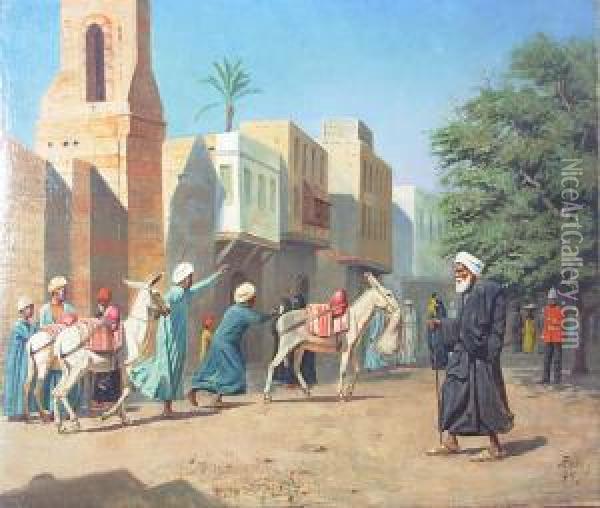 Scorcio Del Cairo Con Personaggi Oil Painting - A. Pohl