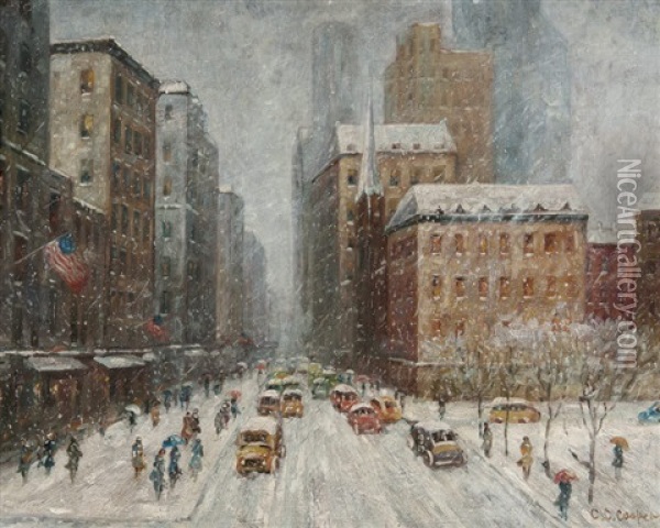 New York Winter Scene Oil Painting - Colin Campbell Cooper