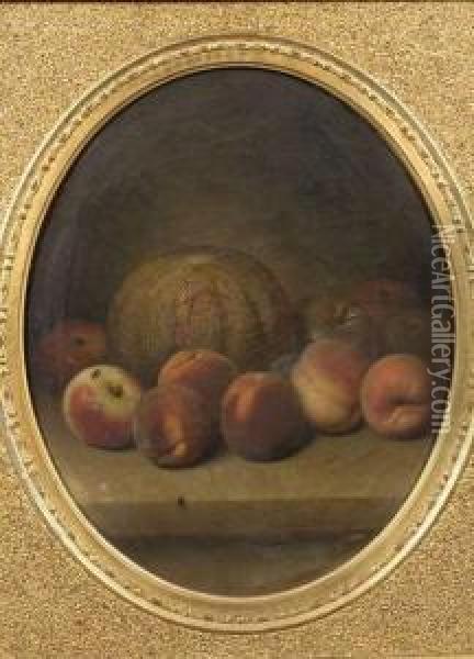 Still Life With Apples, Peaches, And Melon Oil Painting - Peter Baumgras