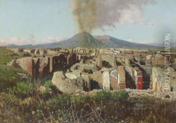 Die Ruinen Von Pompeji Mit Dem Vesuv Oil Painting - Paul-Camille Guigou