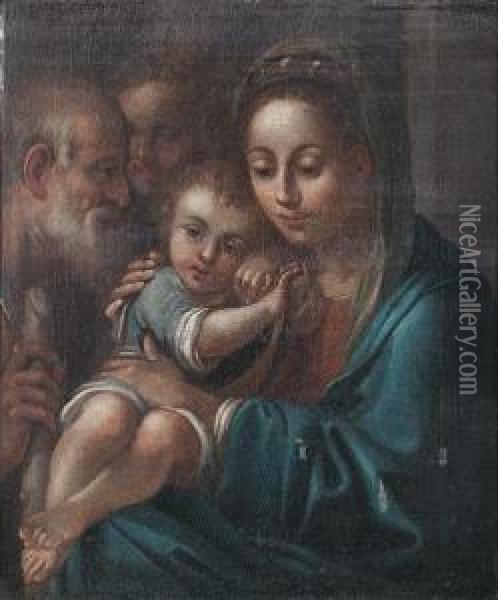 The Holy Family With An Angel Oil Painting - Bartolomeo Schedoni