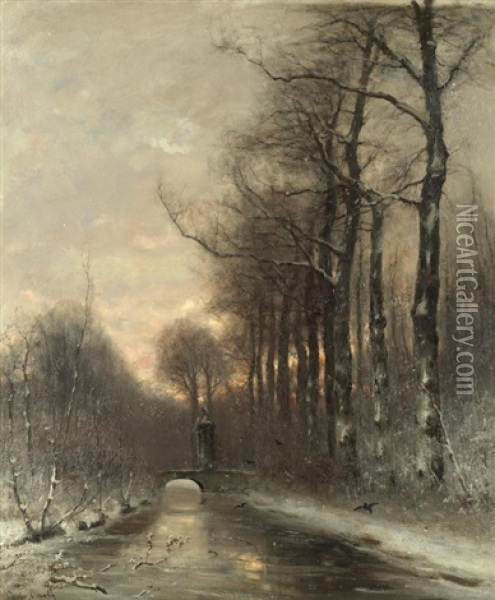 A River In Winter Oil Painting - Louis Apol