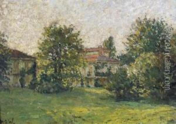 Sonnige Gartenpartie In Mailand. Oil Painting - Heinrich Ferdinand Werner