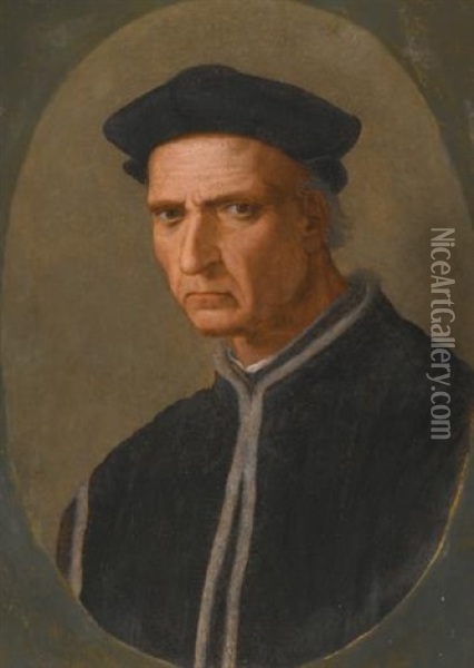 Portrait Of Piero Soderini, Half Length, Wearing A Black Coat And A Black Hat Oil Painting - Ridolfo del Ghirlandaio