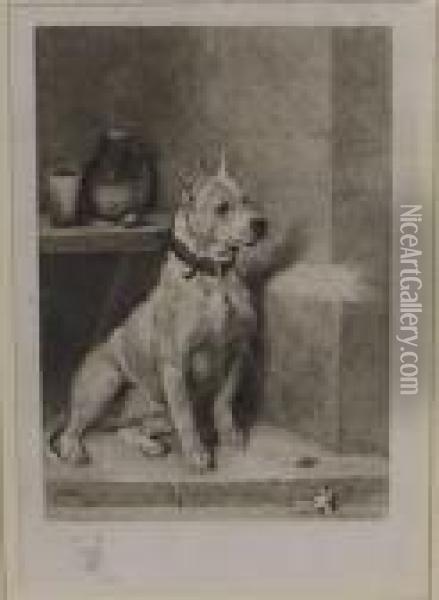 Etching Of A Terrier With A Remarque Terriers Head, Artist Proof, Blindstamp Oil Painting - John Emms