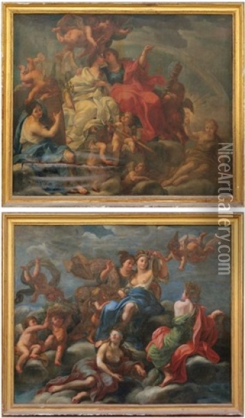 Allegories Des Vertus (pair) Oil Painting - Giuseppe Bartolomeo Chiari