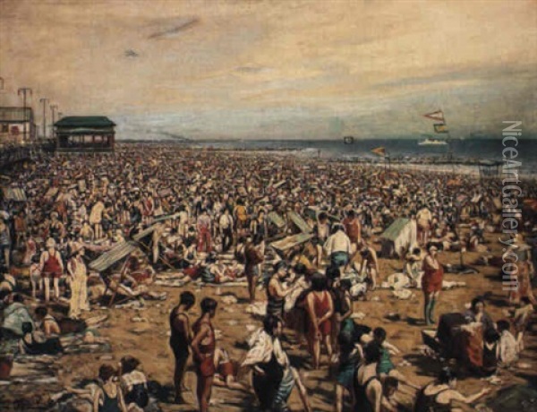 Beach Scene, Coney Island Oil Painting - Harry Herman Roseland