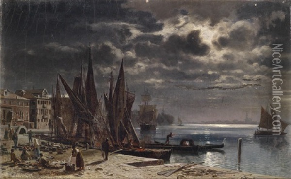 Mondnacht In Venedig Oil Painting - Otto von Ruppert