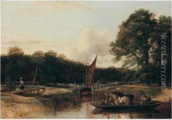 View Of A Lock On The Medway Oil Painting - Henry Jutsum