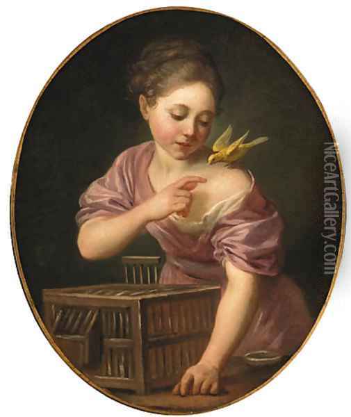 A girl with a canary and an open cage Oil Painting - Jean Baptiste Greuze