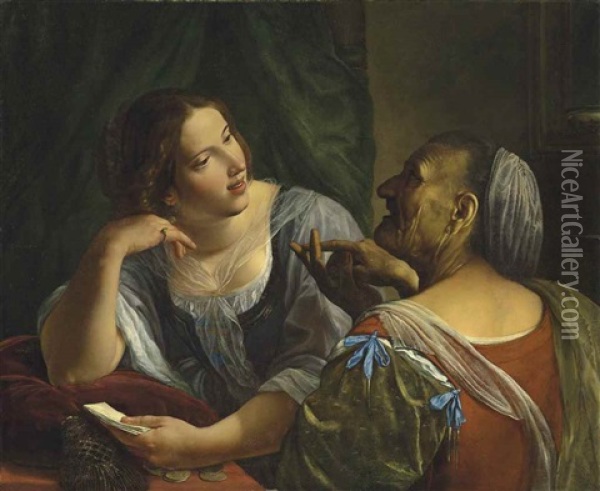 An Allegory Of Youth And Old Age Oil Painting - Angelo Caroselli