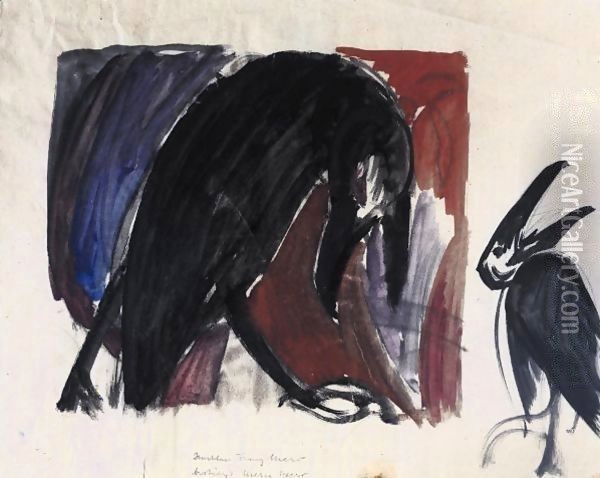 Schwarze Vogel (Black Birds) Oil Painting - Franz Marc