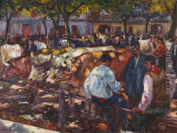 Le Marche Aux Boeufs De Saint-jean-de-luz Oil Painting - Louis Floutier