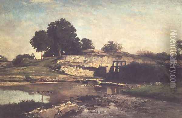 The Lock at Optevoz, 1859 Oil Painting - Charles-Francois Daubigny