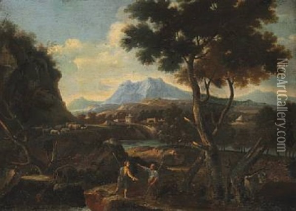 Landscape With Two Shepherds Oil Painting - Jan Frans van Bloemen