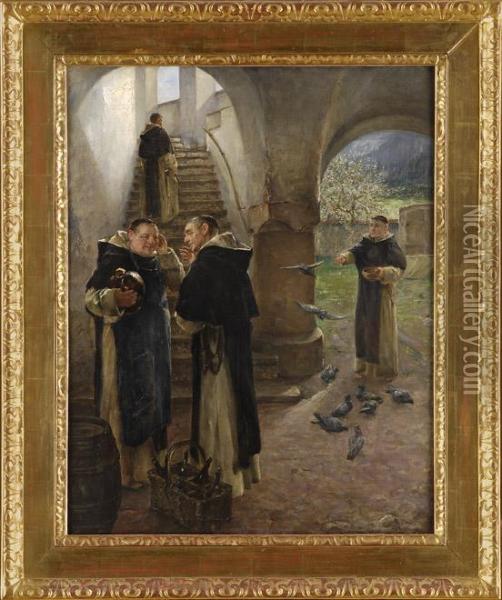Die Klosterbruder. Oil Painting - Arthur Hutschenreuter